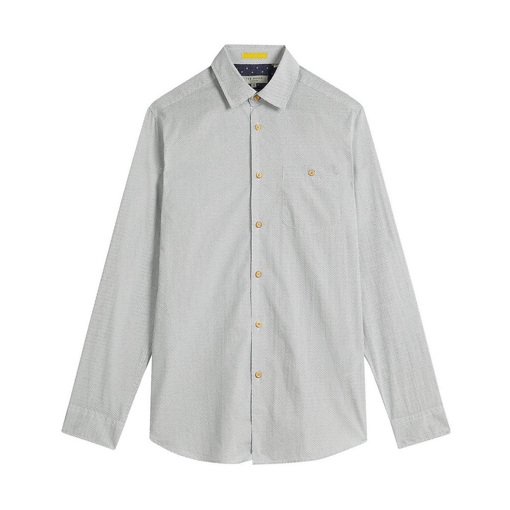 Ted Baker mens 4 L Large white blue micro print button up casual shirt EUC